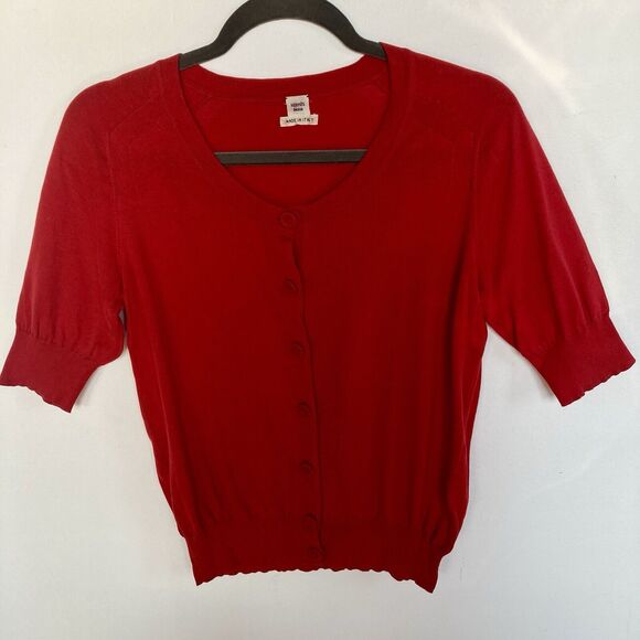 HERMES Silk Blend Fine Knit Short Sleeved Red Cardigan Size FR 40/ US 8 - Picture 12 of 12